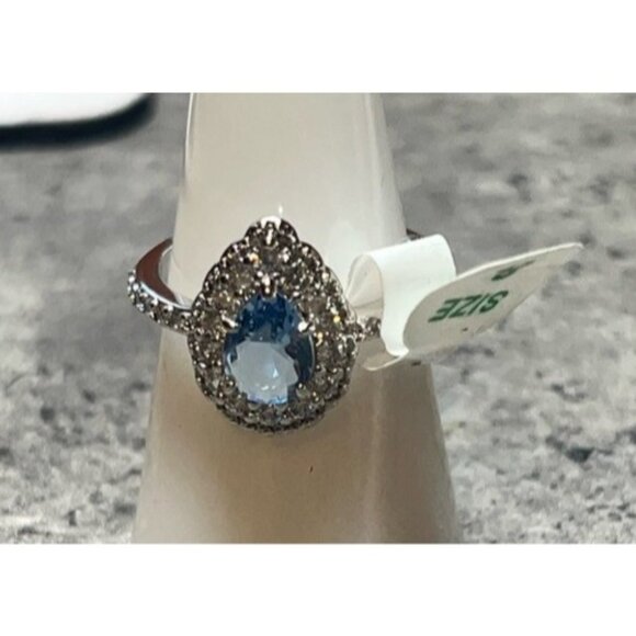Ring Bomb Party Ring, size 8, blue stone, Cubic Zirconian like stones, silver co - Picture 3 of 5